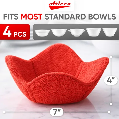 Miniatura 7 de Aticca Juego de 4 almohadillas calientes para tazas de caldo para microondas y platos calientes, multiusos, a prueba de calor Rojo
