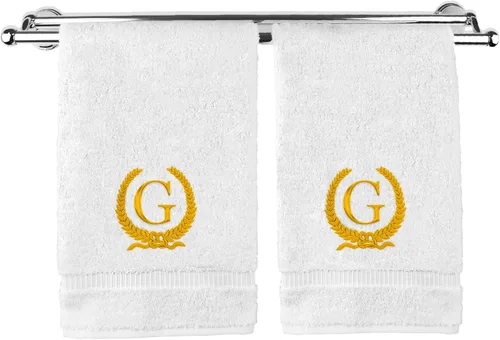 Miniatura 87 de Toalla de mano con monograma, regalo personalizado, 16 x 30 pulgadas, diseño de corona dorada bordada con letra blanca en toalla negra, extra