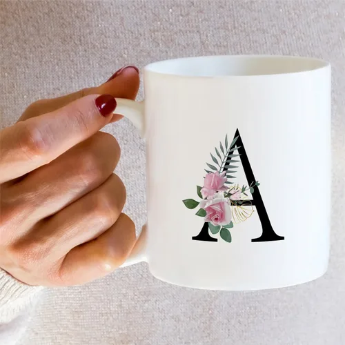 Miniatura 5 de Retreez Ramo botánico floral inicial A-Z con monograma, taza con monograma de cerámica de 11 onzas, regalo de agradecimiento de agradecimiento