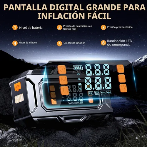 Miniatura 4 de Arrancador con compresor de aire, batería de coche de 8000 A (9.0 gas/8.0L diesel), batería de coche de 180 PSI, caja de salto portátil de 12 V