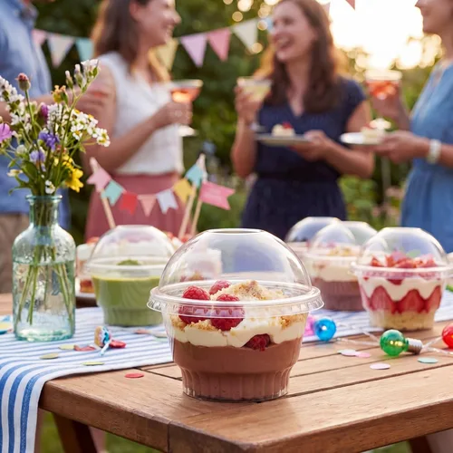 Miniatura 4 de Dingion Juego de 200 tazas de plástico transparente de 5 onzas para postres a granel con tapas de cúpula, vasos de frutas desechables para helado