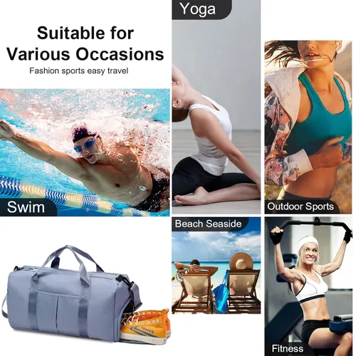 Miniatura 8 de ZGWJ Bolsa de viaje con relleno de hombro, impermeable, para mujeres y hombres, para natación, deportes, viajes, gimnasio, bolsa plegable