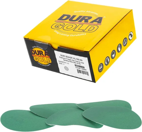 Miniatura 11 de Dura-Gold Discos de lijado de película verde de 5 pulgadas de alta calidad - Grano 80 (caja de 50) - Discos de papel de lija con respaldo de gancho