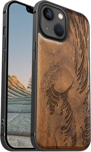 Miniatura 12 de Carveit Funda magnética de madera para iPhone 13 [madera natural y TPU suave] Funda protectora de madera única y elegante a prueba de golpes