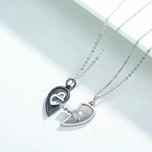 Miniatura 2 de Collares para pareja para novio y novia, collar de plata de ley con dos almas con la frase "You Hold the Key to My Heart", collar para él y ella