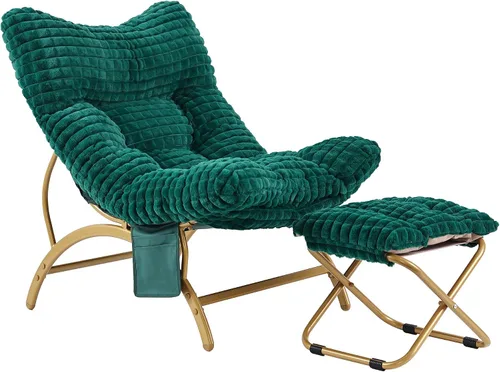 Miniatura 12 de Welnow Silla perezosa beige con otomana, silla de lectura de gran tamaño para adultos, silla de descanso acolchada suave para sala de estar