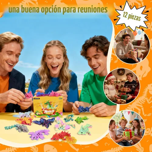 Miniatura 7 de Juego de 12 dragones impresos en 3D, cesta de Pascua, regalos para niños y niños, dragones flexibles articulados de 4.4 a 6 pulgadas, decoración