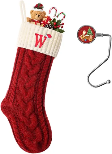 Miniatura 178 de Botas de Navidad personalizadas, iniciales personalizadas, 18 pulgadas, botas de Navidad tejidas con letras para colgar en la chimenea, botas de Rojo