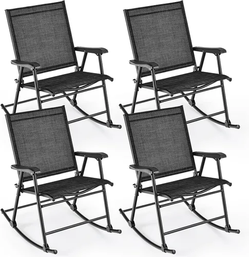 Miniatura 14 de Tangkula Juego de 2 mecedoras plegables para patio con tela de asiento transpirable y marco de metal resistente, movimiento mecedor suave, balancín