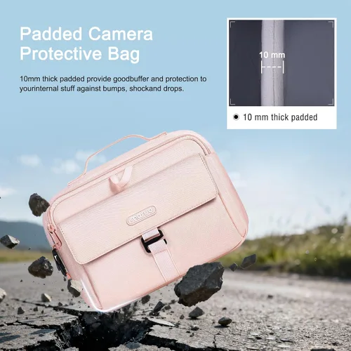 Miniatura 5 de MOSISO Bolsa de Hombro para Cámara Estuche Bolso Cruzado Bandolera, DSLR/SLR/Sin Espejo Compacto Acolchado Bolso de Mano para Fotografía con Rosa
