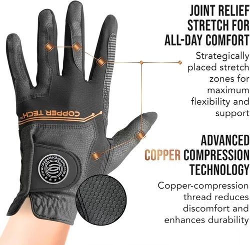 Miniatura 2 de Copper Tech Men’s Golf Gloves (2 Packs) - Joint Support for Golfers with Copper Compression-Comfort & Joint- Friendly - Golf Gloves Men