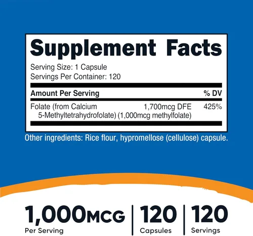 Miniatura 2 de Nutricost Methylfolato 1000 mcg, 120 cápsulas vegetarianas - Sin gluten, sin OMG