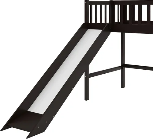 Miniatura 7 de Majnesvon Cama baja de tamaño individual con escalera y tobogán, muebles de dormitorio de madera con barandillas para niños, niñas, fácil de montar