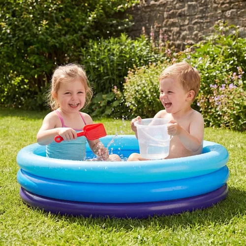 Miniatura 2 de VioraWhite Paquete de 6 piscinas inflables para niños pequeños de 34 x 10 pulgadas, piscina inflable azul para niños, piscina pequeña de 3 anillos