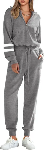 Miniatura 127 de PRETTYGARDEN Conjunto de suéter de 2 piezas para mujer, sudadera con cremallera, pantalones deportivos, ropa casual