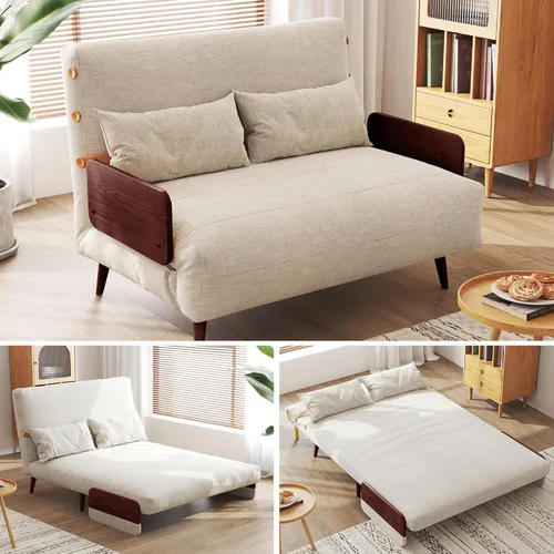 Miniatura 23 de JASIWAY Silla convertible para adultos, silla futón convertible 3 en 1 de lino con almohada, sofá cama individual plegable, cama de invitados
