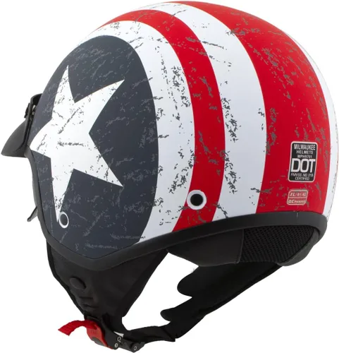 Miniatura 7 de Casco Milwaukee MPH9701DOT Maverick 3/4 de Cara Abierta con Barras y Estrellas para Motociclista, Casco DOT - Pequeño