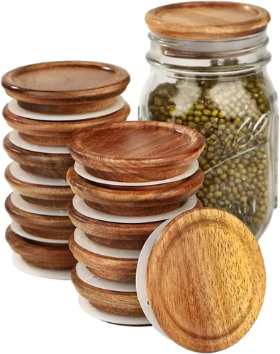 Miniatura 18 de Tapas para frascos de masón, tapas reutilizables para tarros de bambú de vidrio de grado alimenticio, sellado de silicona de material de grado Bambú