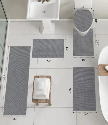 Miniatura 2 de YIHOUSE Juego de 2 tapetes de baño, color beige, ultrafino, absorbente, antideslizante, para baño, lavable, ducha, lavabo, lavandería