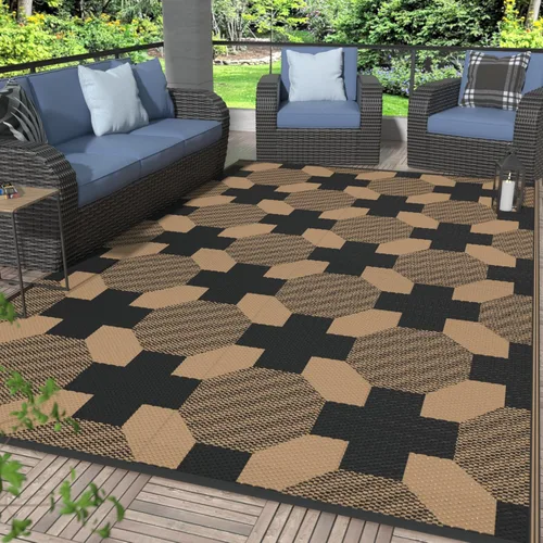 Miniatura 46 de GENIMO Alfombra de exterior impermeable de 5 x 8 pies, alfombras reversibles, alfombra de área, alfombra de plástico para exteriores, alfombra Negro
