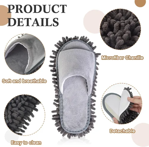 Miniatura 6 de HooLing 10 pares de pantuflas unisex de microfibra para limpieza de suelos, lavables, desmontables, zapatos para trapeador de casa, zapatos