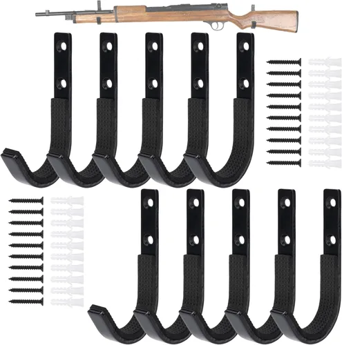 Soporte de pared para rifles de metal horizontales para colgar y almacenar, soporte para pistola de acero resistente con acolchado suave, almacena 5