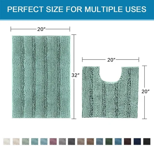 Miniatura 300 de H.VERSAILTEX Tapetes de baño antideslizantes para baño, alfombras de baño extragruesas de felpilla a rayas, tapetes de baño de 47" x 17", alfombras