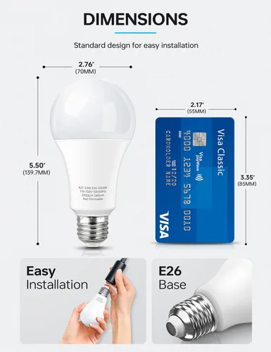 Miniatura 7 de KINDEEP Bombillas LED de 23 W, bombilla súper brillante A21, equivalente a bombilla incandescente de 150 W-200 W, bombillas LED E26, 2500 lúmenes
