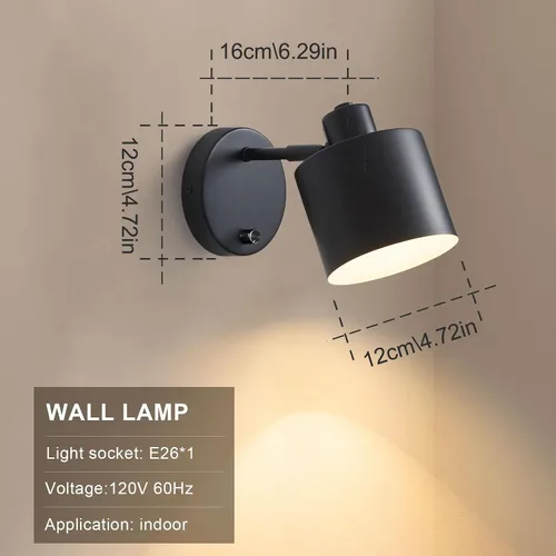 Miniatura 4 de LIGHTESS Aplique de pared con interruptor, apliques de pared de granja con atenuador de encendido y apagado, luces de pared industriales negras