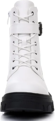 Miniatura 4 de GLOBALWIN Botas de combate para mujer, botines con cordones, cómodas botas de suela de lengüeta para mujer, tacón bajo grueso