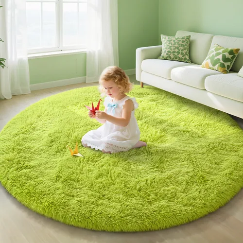 Miniatura 76 de EVOIONOS - Alfombra redonda gris para dormitorio, 5x5 pies; alfombras circulares suaves y esponjosas para sala de estar, alfombras de felpa peludas