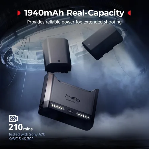 Miniatura 2 de SMALLRIG NP-FZ100 - Juego de baterías para cámara Sony, cargador de cámara de doble ranura de 22.5 W con baterías de 1940 mAh, compatible con Sony