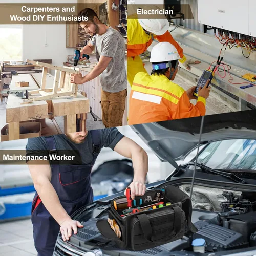 Miniatura 6 de Rexmica Bolsa de herramientas de 12 pulgadas con fondo antifricción, bolsa organizadora de almacenamiento de herramientas manuales para hombres