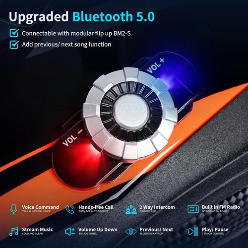 Miniatura 2 de Casco de cara completa FreedConn para motocicleta con Bluetooth 5.0 integrado, intercomunicador de 2 vías, con clasificación FMVSS-218, comunicación