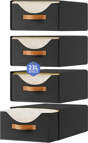 Miniatura 11 de 4 piezas 42 cm Cajones de armario y contenedores de almacenamiento de ropa de gran tamaño Cajones de almacenamiento apilables con ventana Gris