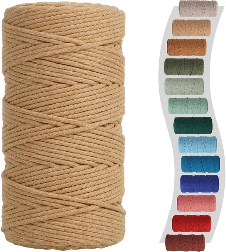 Cordón de macramé de 3 mm x 220 yardas (200 metros) color beige claro, suministros de macramé, hilo de macramé, cuerda de algodón colorida, cordón