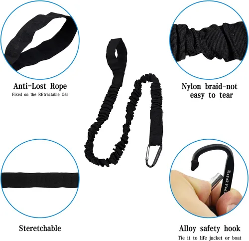 Miniatura 5 de Correa de remo de kayak, 1 paquete de cordón elástico en espiral para kayak, remo, caña de pescar que se extiende hasta 59 pulgadas (negro)