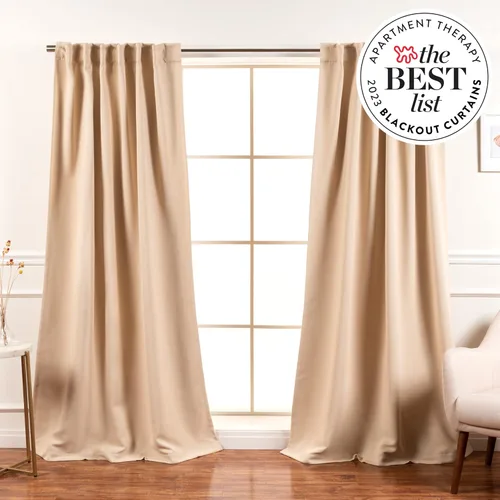 Miniatura 2 de Best Home Fashion Paneles de Cortinas Opacas Premium - Tratamiento de Ventana con Aislamiento Térmico Sólido Cortinas Opacas para Dormitorio - Beige