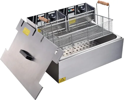 Ampersand Shops - Freidora eléctrica comercial de 20 litros con cabezales eléctricos duales para papas fritas, maíz, perros, pollo frito, calidad de