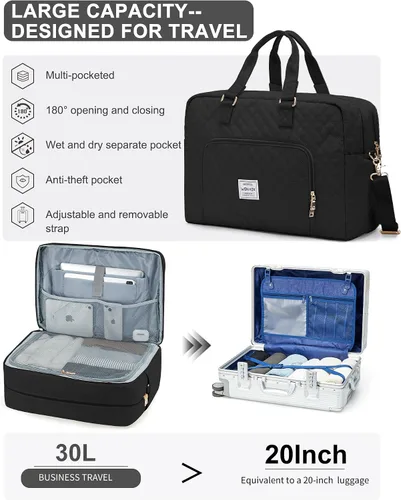 Miniatura 3 de Bolsa de lona de viaje, bolsa de fin de semana para mujer, R1-negro, Bolsa de viaje