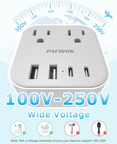 Miniatura 7 de Juego de adaptadores de enchufe de viaje europeo, adaptador de viaje 8 en 1 con 4 CA, 4 puertos USB (2 USB C), adaptador de viaje universal de EE.
