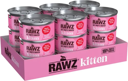 Miniatura 3 de Rawz Alimento húmedo natural en paté enlatado para gatitos, hecho con ingredientes de carne reales, sin BPA ni encías, latas de 2.8 onzas