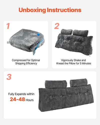 Miniatura 2 de VEVOR Almohada de cabecero, almohada de cabecera tamaño queen con forma de cuña con 2 bolsillos laterales y 2 reposacabezas, almohada de cuña