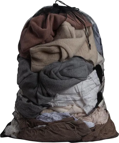 Miniatura 10 de Paquete de 2 bolsas de malla para lavandería, 23 x 35 pulgadas, bolsas de malla resistentes con cierre de cordón para residentes universitarios