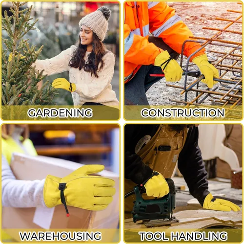 Miniatura 2 de HANDLANDY Guantes de trabajo de invierno para hombres y mujeres, repelentes al agua, guantes de trabajo de cuero genuino aislados para clima frío