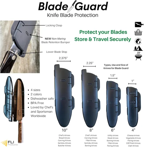 Miniatura 3 de Protector de hoja de cuchillo fabricado en Estados Unidos, almacenamiento y transporte seguros para cuchillos de cocina, protege los bordes en Gris
