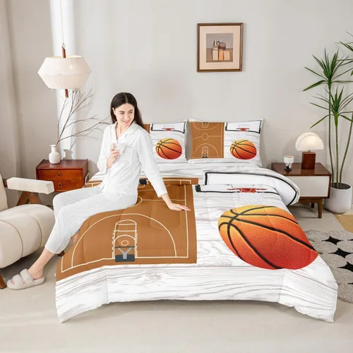 Miniatura 23 de Homewish Juego de edredón de juegos deportivos de pelota, tamaño twin, juego de ropa de cama de béisbol y baloncesto, 2 piezas para niños