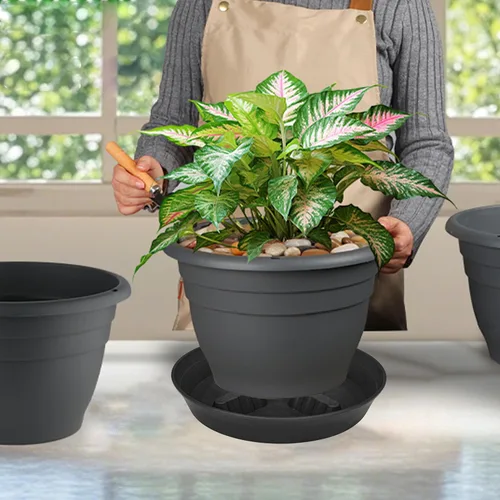 Miniatura 7 de Paquete de 4 platillos para plantas de 8 pulgadas, 10, 12, 14, 17 pulgadas, soporte para plantas de plástico para interiores y exteriores, bandejas