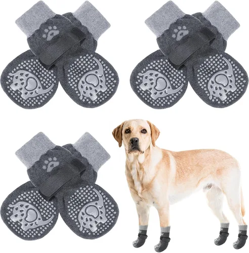 Miniatura 23 de SCENEREAL 6 piezas de calcetines antideslizantes para perros para prevenir lamido de patas para pavimento caliente/frío, calcetines de agarre