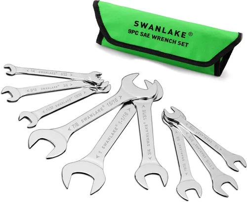 SWANLAKE - Juego de llaves de extremo abierto superfinas de 9 piezas, SAE 1/4", 9/32", 5/16", 3/8", 11/32", 13/32", 7/16", 1/2", 9/16", 11/16",